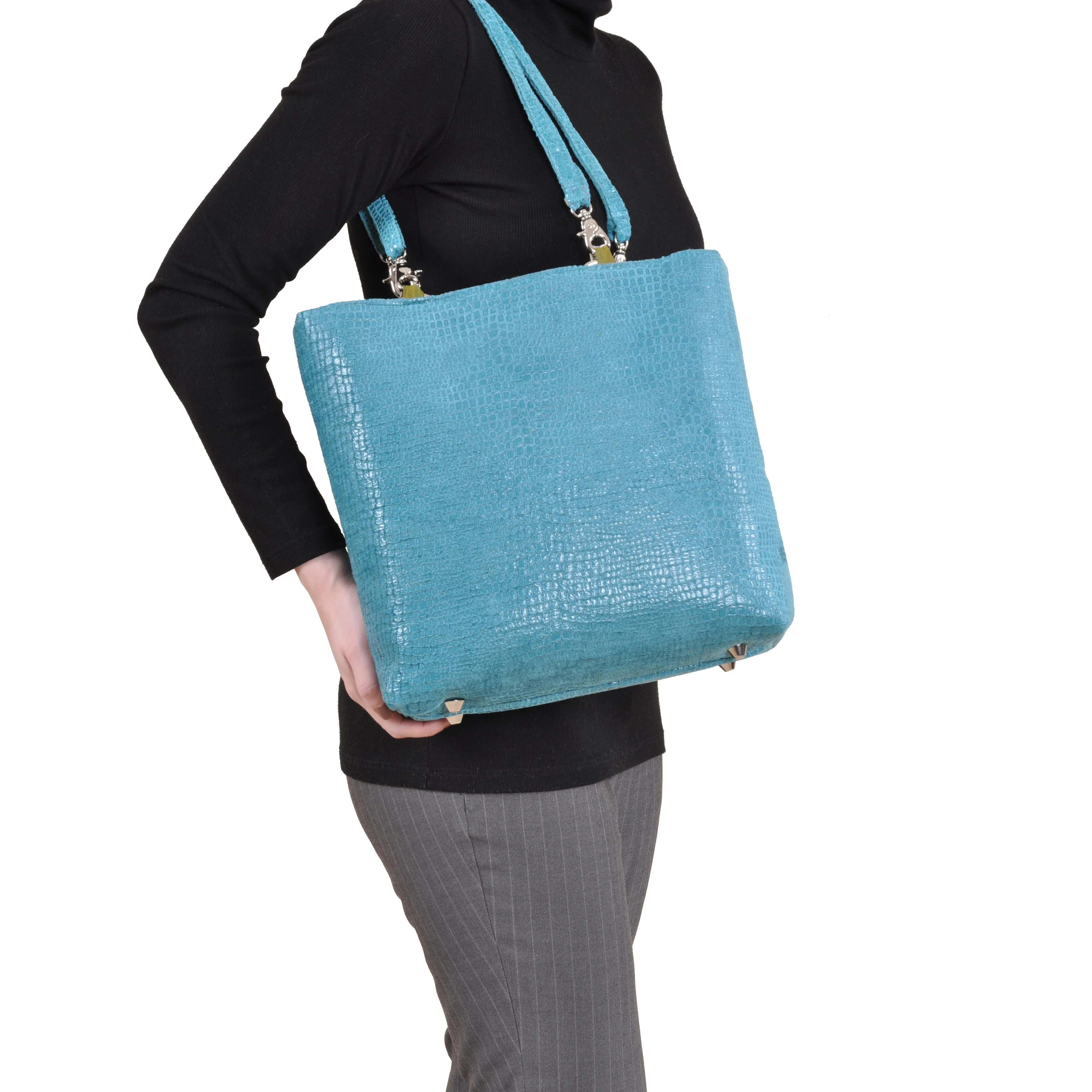 Chartreuse Snake Embossed Tote (Small)
