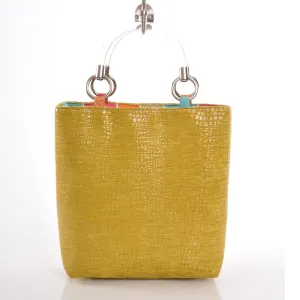 Chartreuse Snake Embossed Tote (Small)
