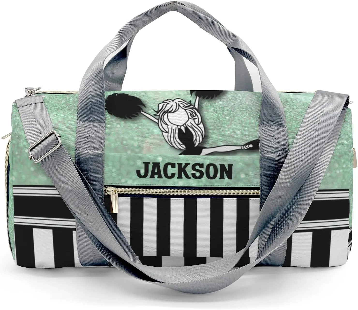 Cheerleader Girl Sparkly Green Personalized Sports Duffel Bags Customized Multi-Function Travel Bag Gym Bag Dance Ballet Overnight Weekend Duffel Bag