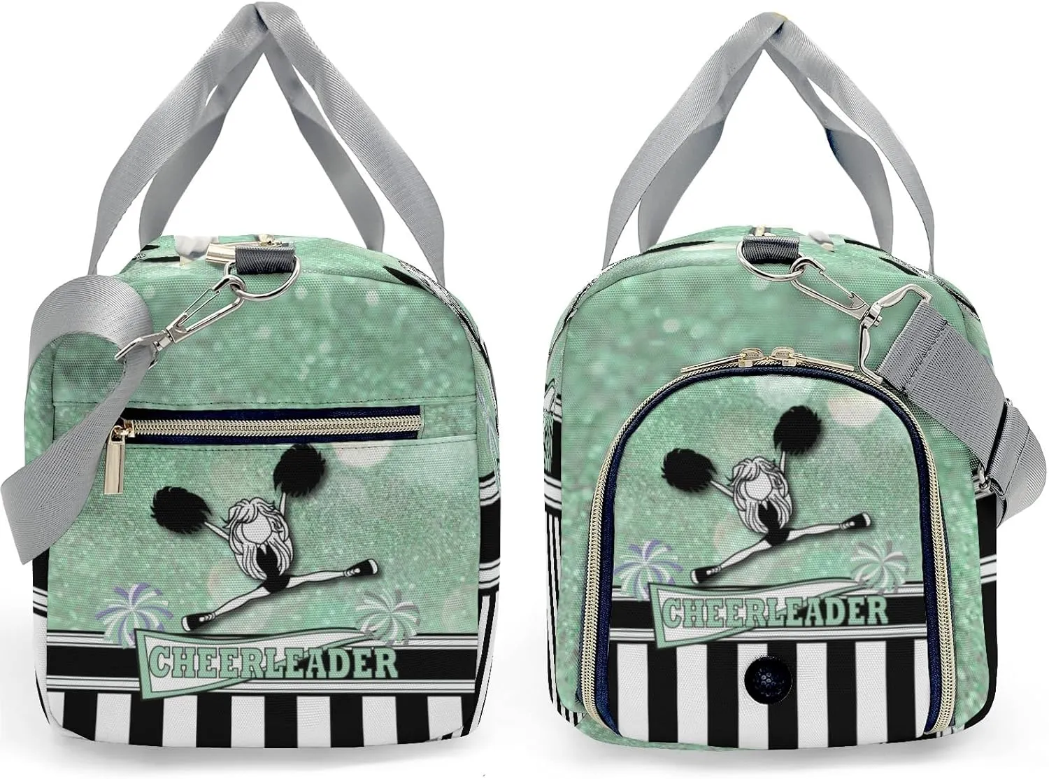 Cheerleader Girl Sparkly Green Personalized Sports Duffel Bags Customized Multi-Function Travel Bag Gym Bag Dance Ballet Overnight Weekend Duffel Bag