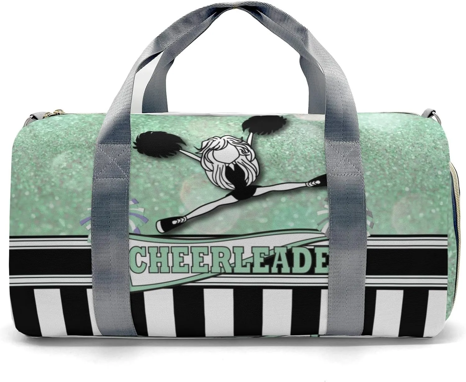 Cheerleader Girl Sparkly Green Personalized Sports Duffel Bags Customized Multi-Function Travel Bag Gym Bag Dance Ballet Overnight Weekend Duffel Bag