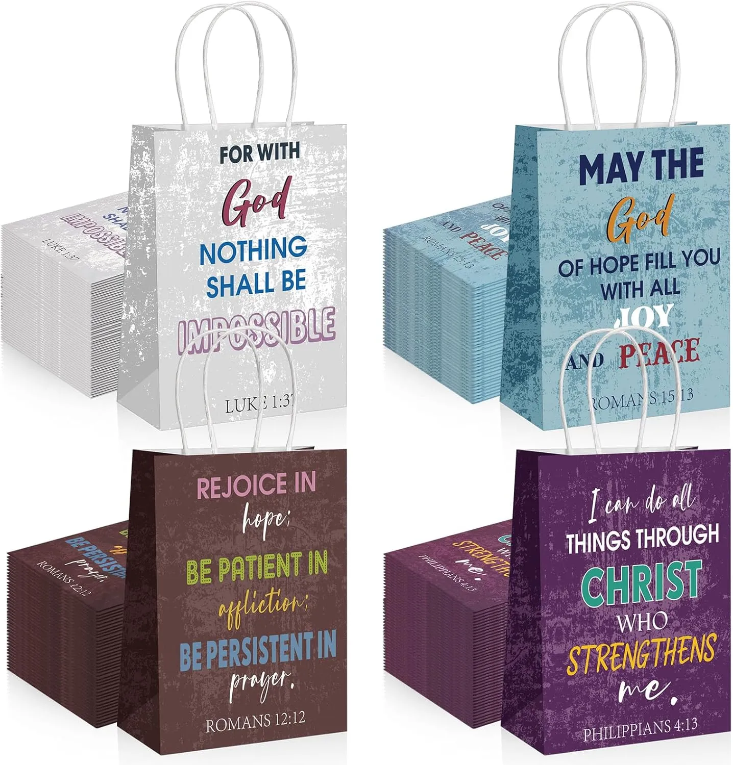 Chiisong 36 Pcs Bible Verse Paper Gifts Bags Religious Hymn Inspirational Church Baptism Paper Bag with Handles for Christening Baptism Party Communion Christmas(Classic)