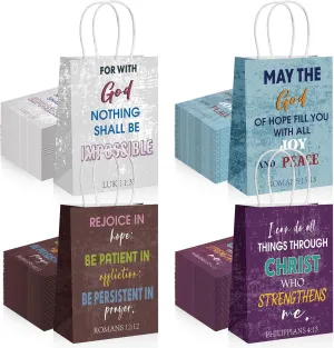 Chiisong 36 Pcs Bible Verse Paper Gifts Bags Religious Hymn Inspirational Church Baptism Paper Bag with Handles for Christening Baptism Party Communion Christmas(Classic)