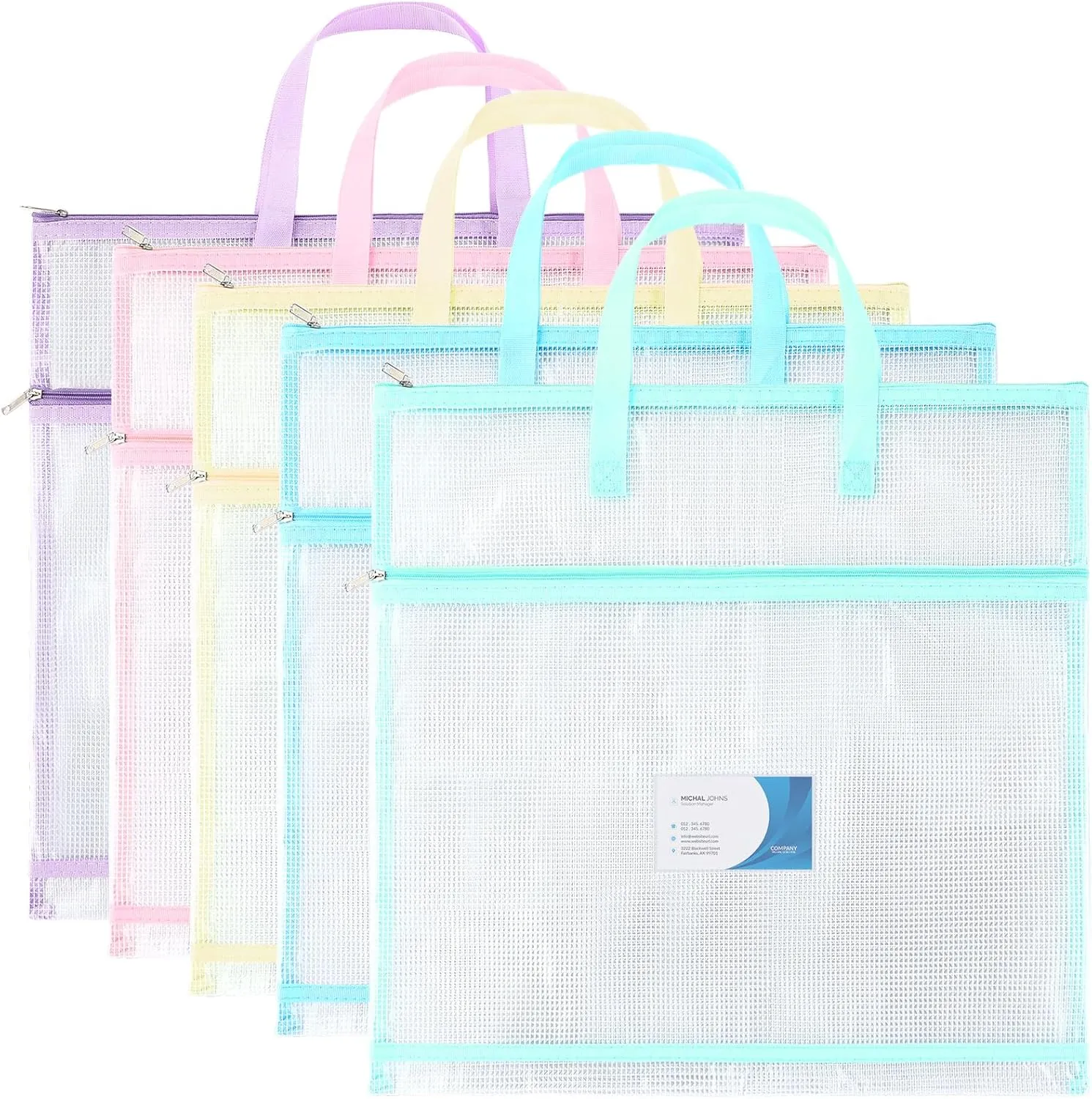 Clysee 5 Pcs Sew Project Bags 16 x 16 Inch Quilting Craft Organizer Storage Bags with Handle and Pocket Jumbo Sew Quilting Mesh Bags for Quilters Knitting Stitching Crafter, 5 Colors(Macaron)