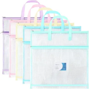 Clysee 5 Pcs Sew Project Bags 16 x 16 Inch Quilting Craft Organizer Storage Bags with Handle and Pocket Jumbo Sew Quilting Mesh Bags for Quilters Knitting Stitching Crafter, 5 Colors(Macaron)