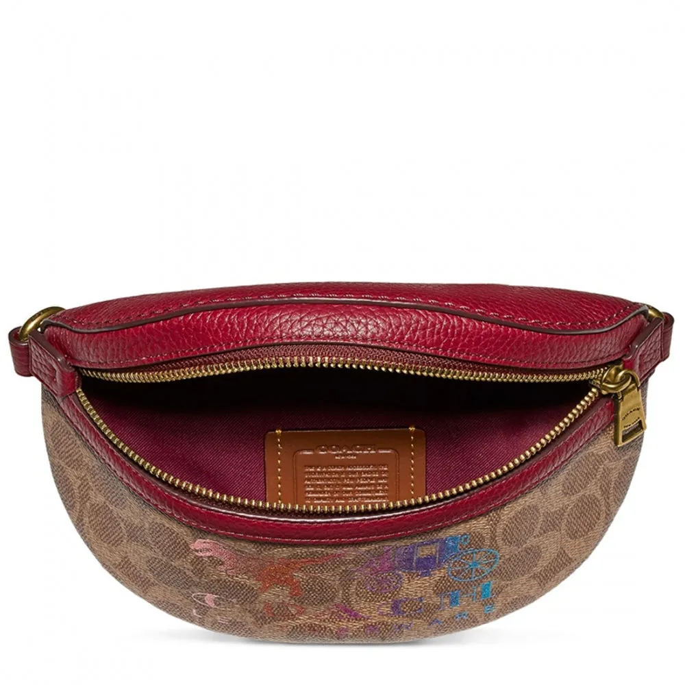 Coach Belt Bag In Signature Canvas With Rexy And Carriage- Tan/ Deep Red Multi