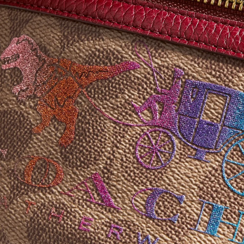 Coach Belt Bag In Signature Canvas With Rexy And Carriage- Tan/ Deep Red Multi