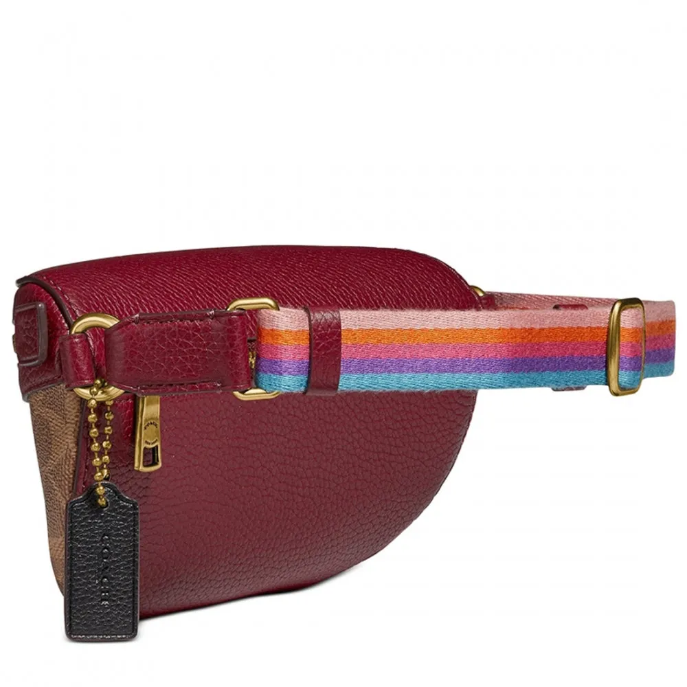 Coach Belt Bag In Signature Canvas With Rexy And Carriage- Tan/ Deep Red Multi