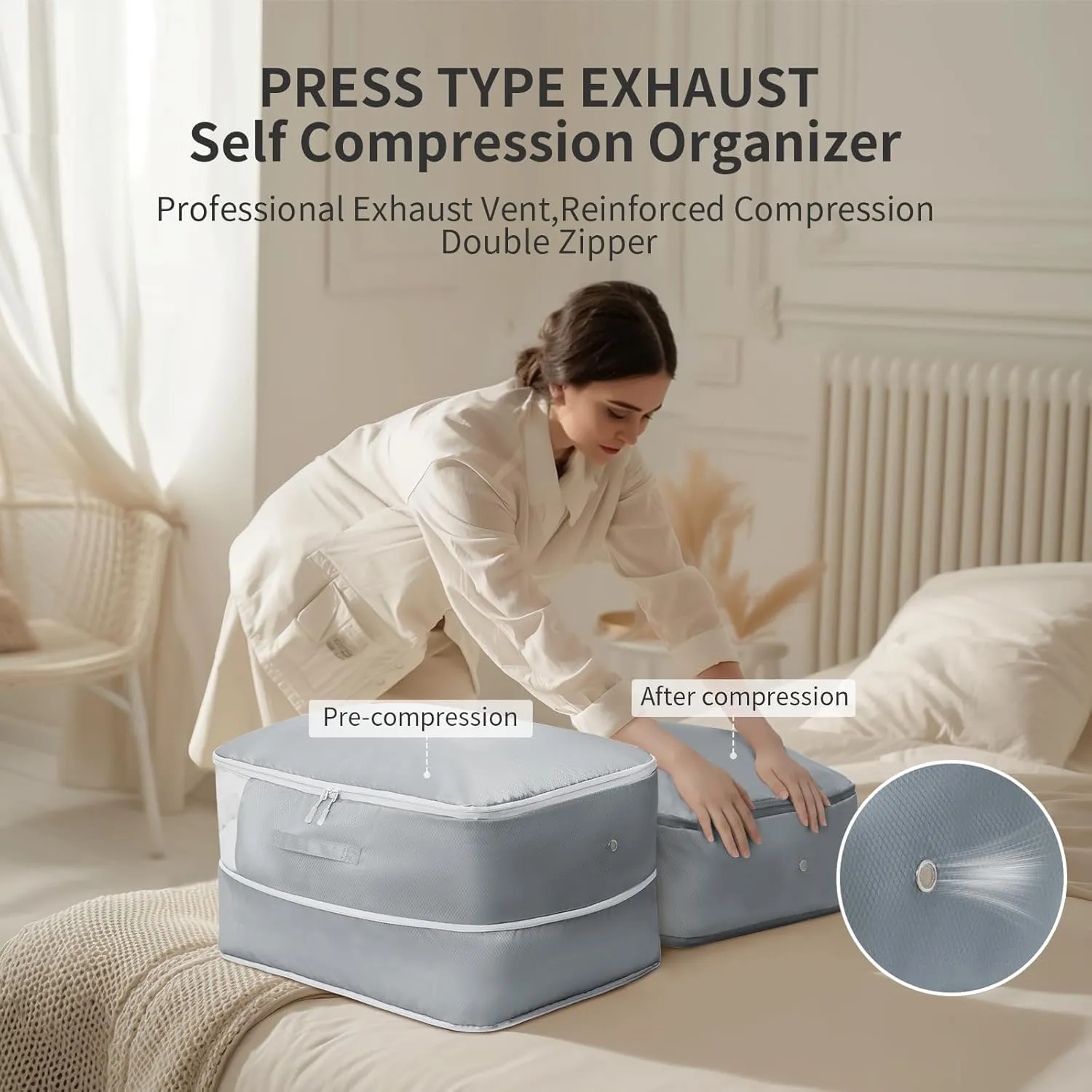 Comforter Storage Bag 66 L - 4 Pack Blanket Storage Organizer Compression Bags, Large Capacity Ultra Space Saving Self Organize for Bedding, Pillow, Duvet, Sheet Storage with Zipper Window