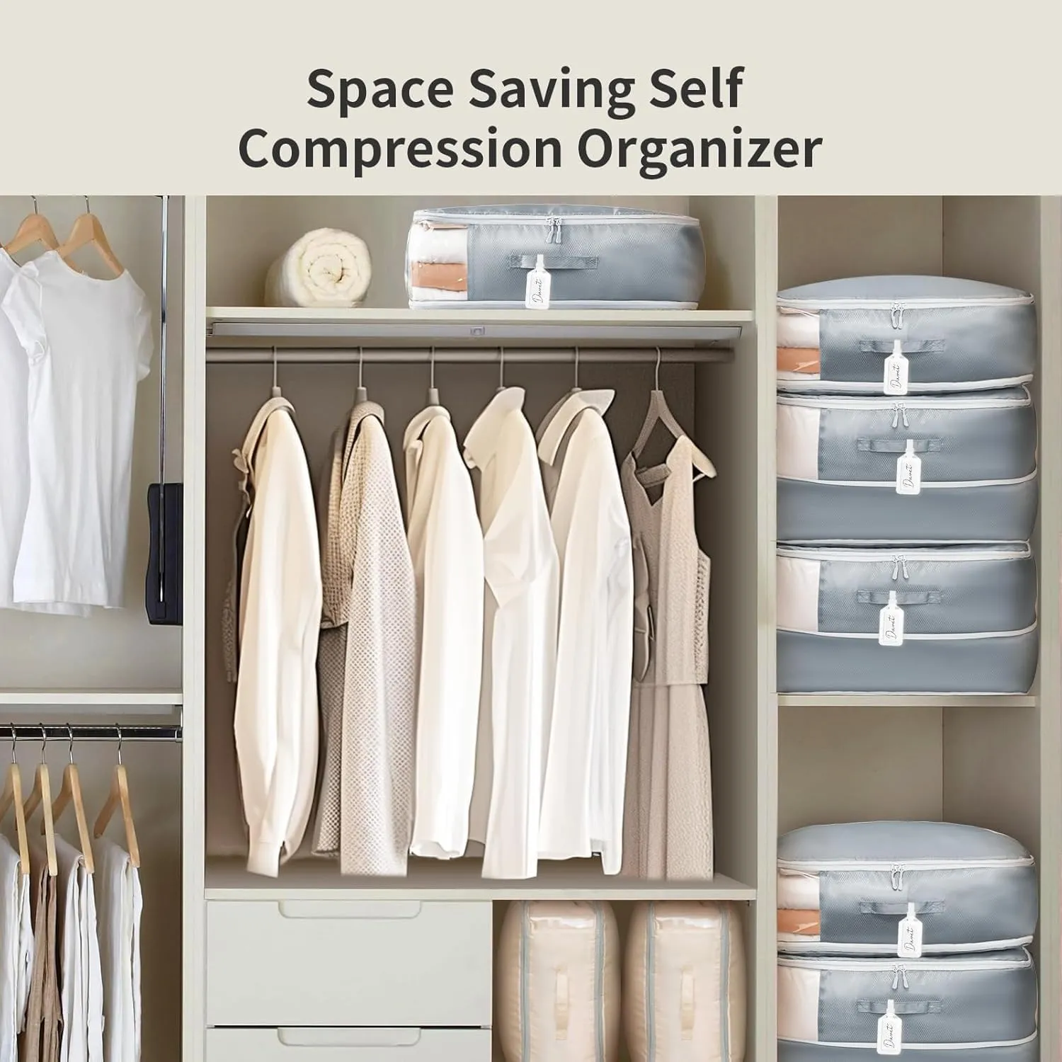 Comforter Storage Bag 66 L - 4 Pack Blanket Storage Organizer Compression Bags, Large Capacity Ultra Space Saving Self Organize for Bedding, Pillow, Duvet, Sheet Storage with Zipper Window