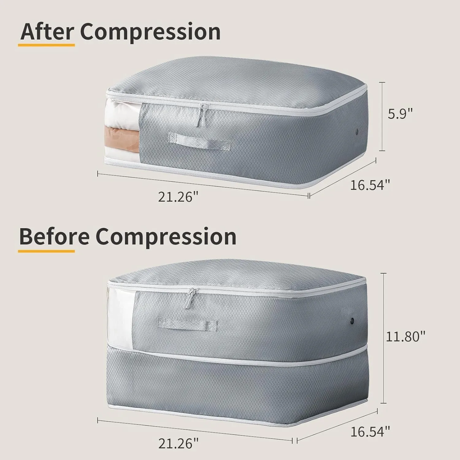 Comforter Storage Bag 66 L - 4 Pack Blanket Storage Organizer Compression Bags, Large Capacity Ultra Space Saving Self Organize for Bedding, Pillow, Duvet, Sheet Storage with Zipper Window