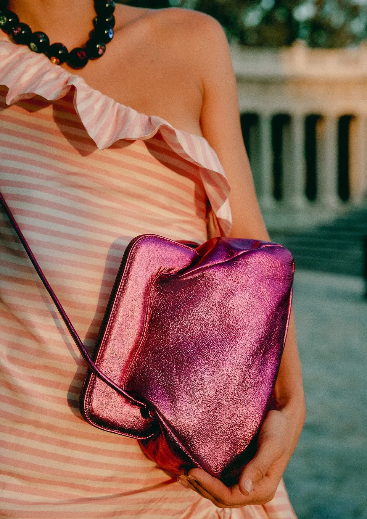 Constanza Metallic Leather Clutch Bag
