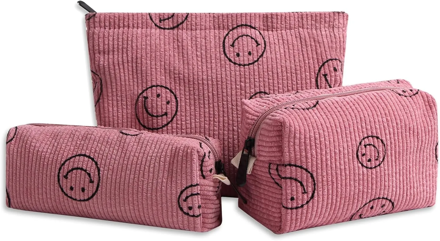 Cosmetic Bags for Women - Corduroy Cosmetic Bag Aesthetic Women Handbags Purses Smile Dots Makeup Organizer Storage Makeup Bag Girls Case Bags (3PCs Pink)