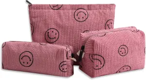 Cosmetic Bags for Women - Corduroy Cosmetic Bag Aesthetic Women Handbags Purses Smile Dots Makeup Organizer Storage Makeup Bag Girls Case Bags (3PCs Pink)