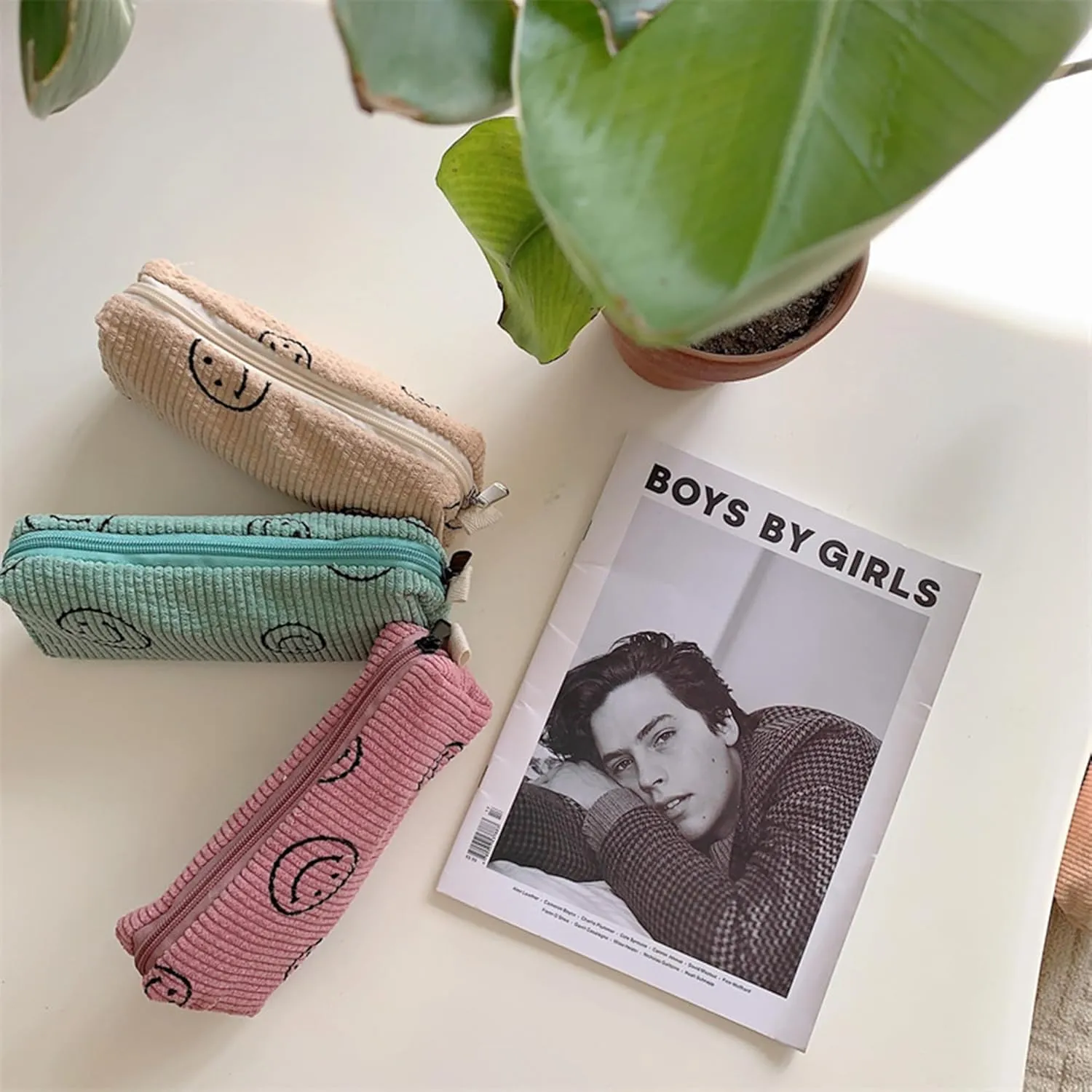 Cosmetic Bags for Women - Corduroy Cosmetic Bag Aesthetic Women Handbags Purses Smile Dots Makeup Organizer Storage Makeup Bag Girls Case Bags (3PCs Pink)