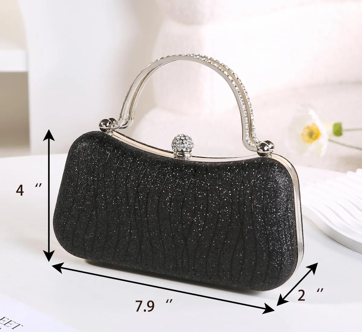 Covelin Evening Bag Sparkling Frosted Purses for Women Lady Shiny Party Elegant Handbag Wedding Bag with Chain