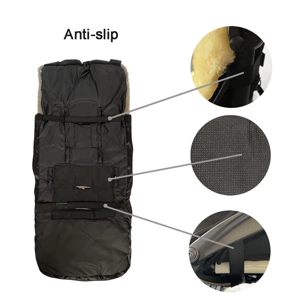 CozyMEe Australian Sheepskin Footmuff, Waterproof Stroller Lambskin Bunting Bags Universal Fits All Joggers Pushchairs, Can Be Used as Stroller Liner, 6-42M,Grey