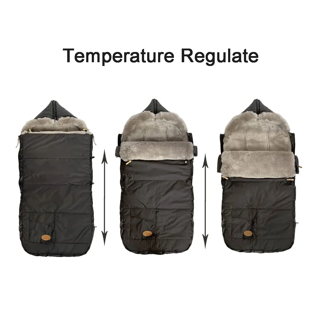 CozyMEe Australian Sheepskin Footmuff, Waterproof Stroller Lambskin Bunting Bags Universal Fits All Joggers Pushchairs, Can Be Used as Stroller Liner, 6-42M,Grey