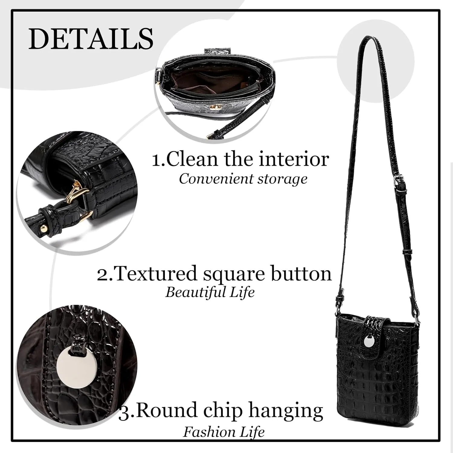 Crocodile Embossed Small Crossbody Bag Fashionable Magnetic Buckle Decoration Shoulder Women's Luxury Wallet