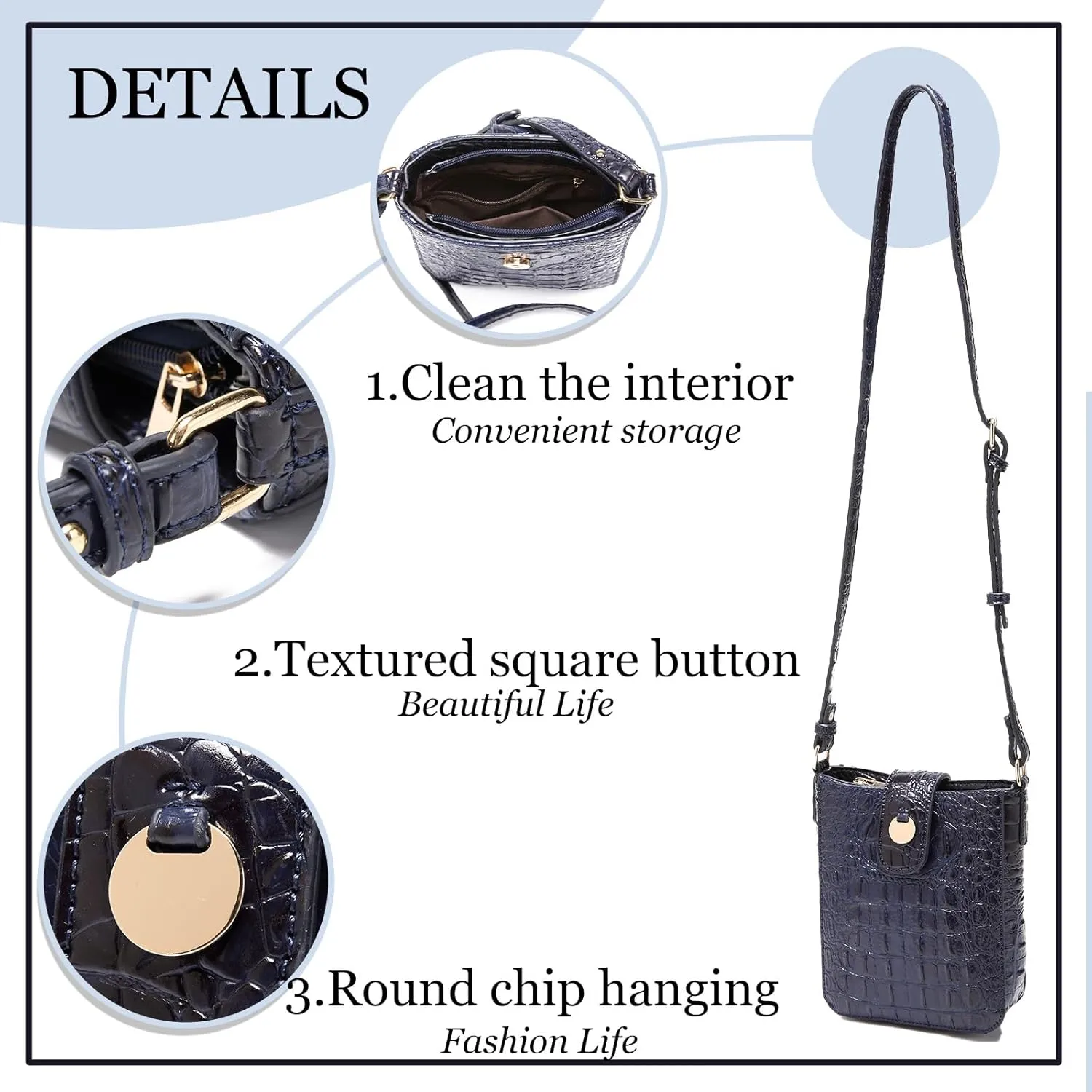 Crocodile Embossed Small Crossbody Bag Fashionable Magnetic Buckle Decoration Shoulder Women's Luxury Wallet