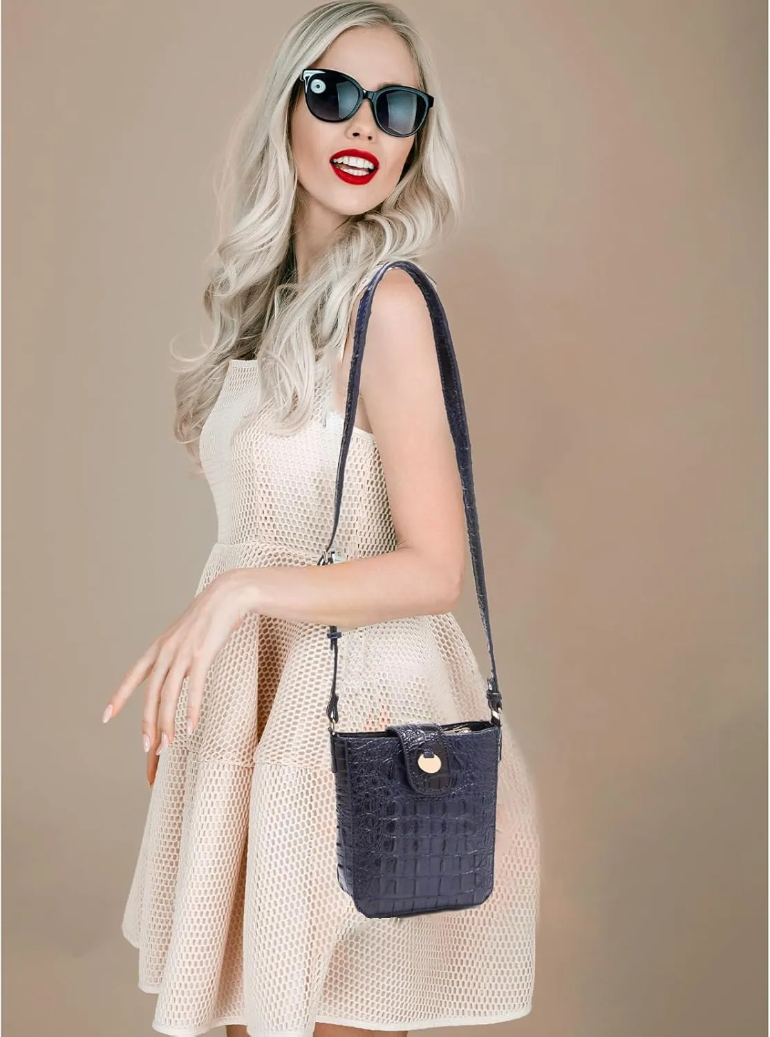 Crocodile Embossed Small Crossbody Bag Fashionable Magnetic Buckle Decoration Shoulder Women's Luxury Wallet