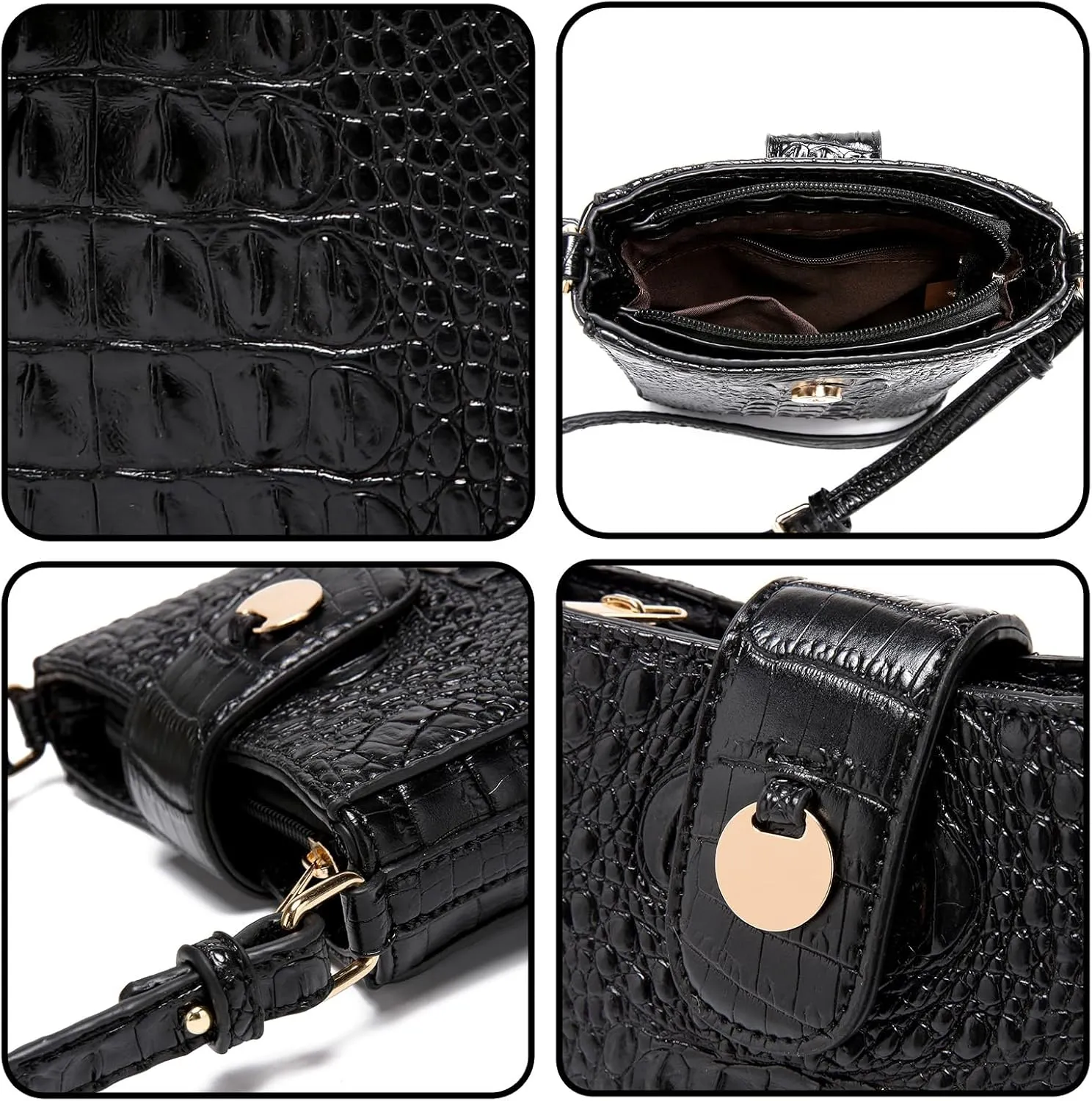 Crocodile Embossed Small Crossbody Bag Fashionable Magnetic Buckle Decoration Shoulder Women's Luxury Wallet