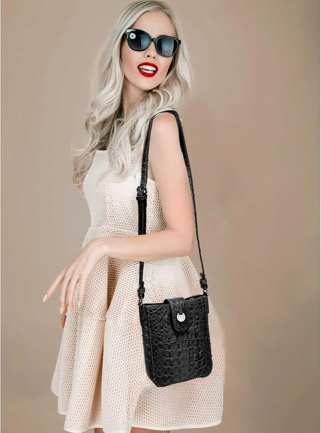 Crocodile Embossed Small Crossbody Bag Fashionable Magnetic Buckle Decoration Shoulder Women's Luxury Wallet