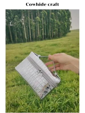 Crocodile Patterned Silver Box Bag