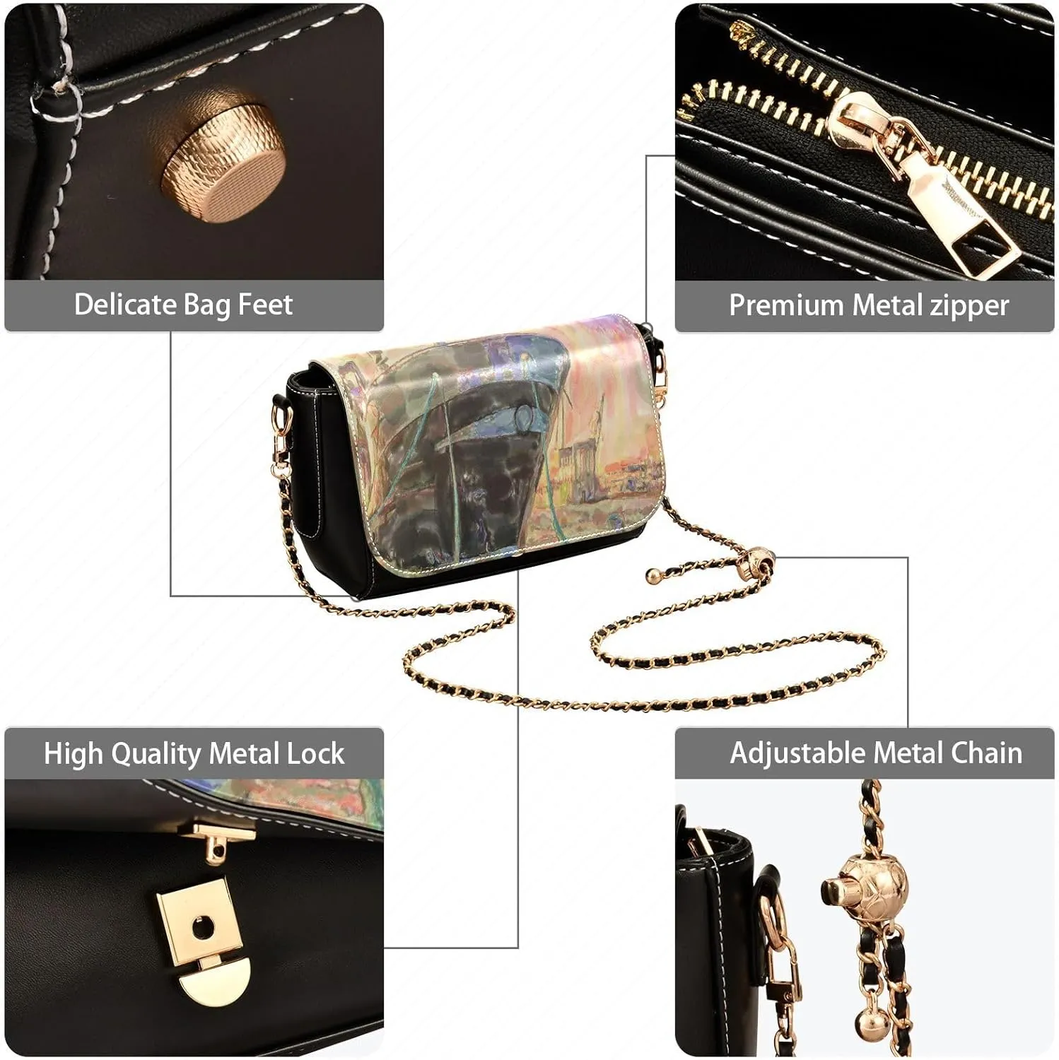 Crossbody Bags for Women Trendy Women's Black Shoulder Bag Small PU Leather Flap Cross Body Bag Handbags