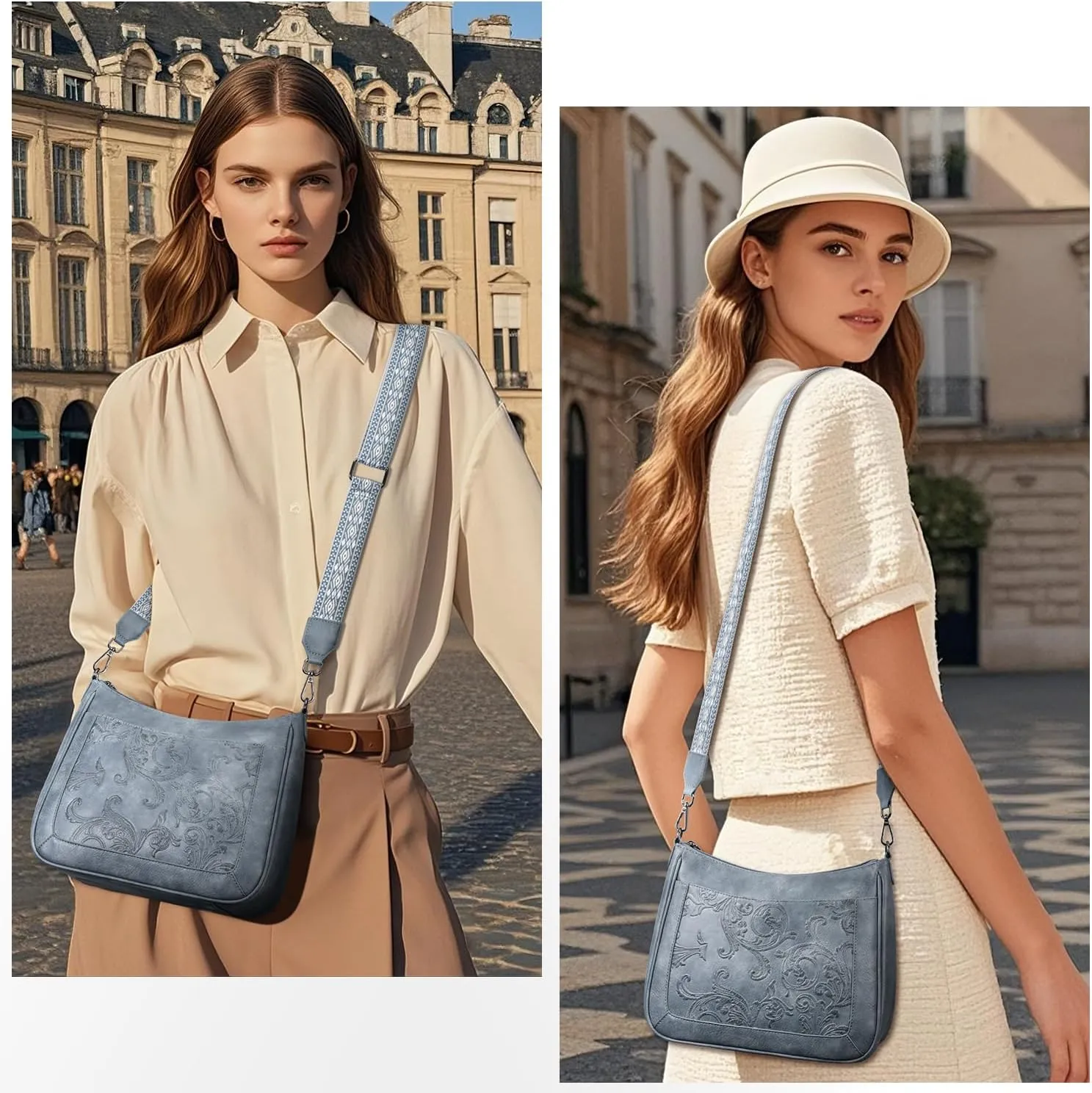 Crossbody Bags for Women,Vegan Leather Crossbody Purse with Adjustable Strap Embossed Flower Women's Shoulder Handbags