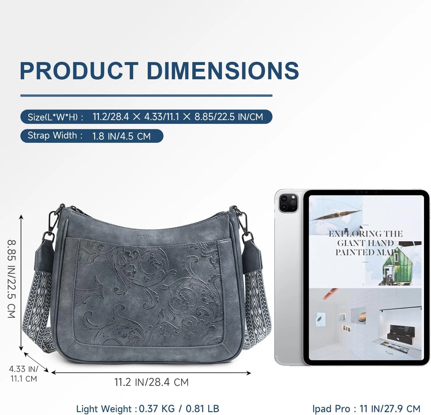 Crossbody Bags for Women,Vegan Leather Crossbody Purse with Adjustable Strap Embossed Flower Women's Shoulder Handbags