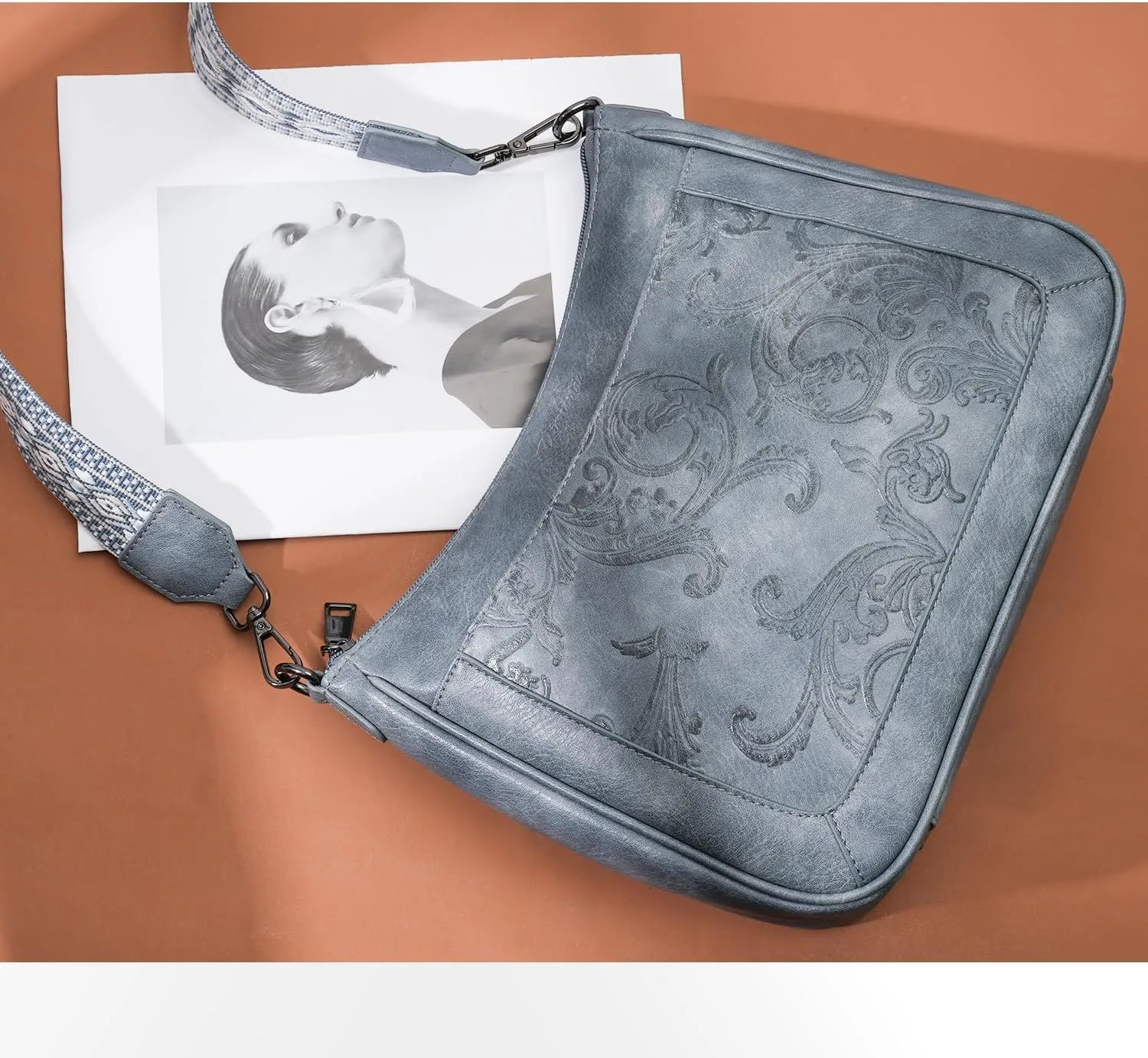 Crossbody Bags for Women,Vegan Leather Crossbody Purse with Adjustable Strap Embossed Flower Women's Shoulder Handbags