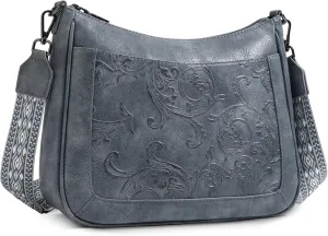 Crossbody Bags for Women,Vegan Leather Crossbody Purse with Adjustable Strap Embossed Flower Women's Shoulder Handbags
