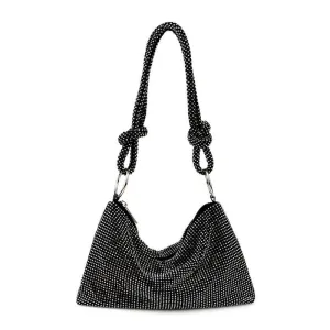 Crystal Knot Trim Shoulder Bag Black