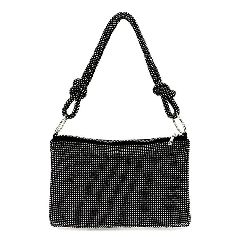 Crystal Knot Trim Shoulder Bag Black