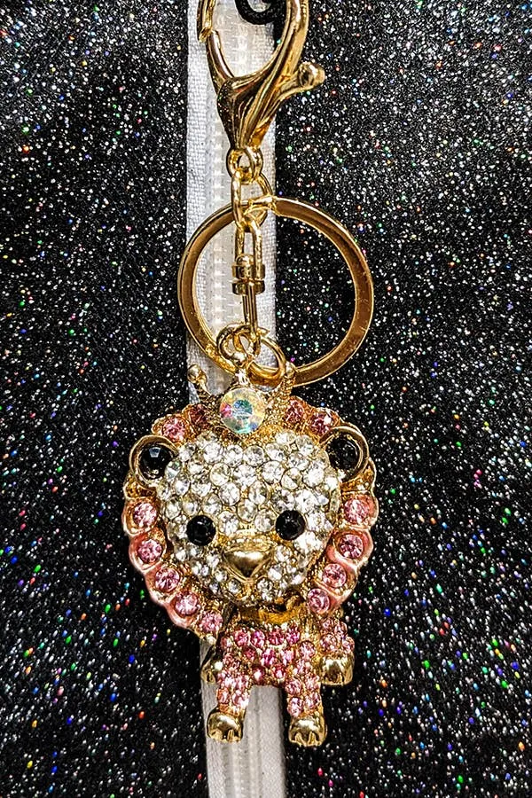 Crystal Lion Keychain in Pink