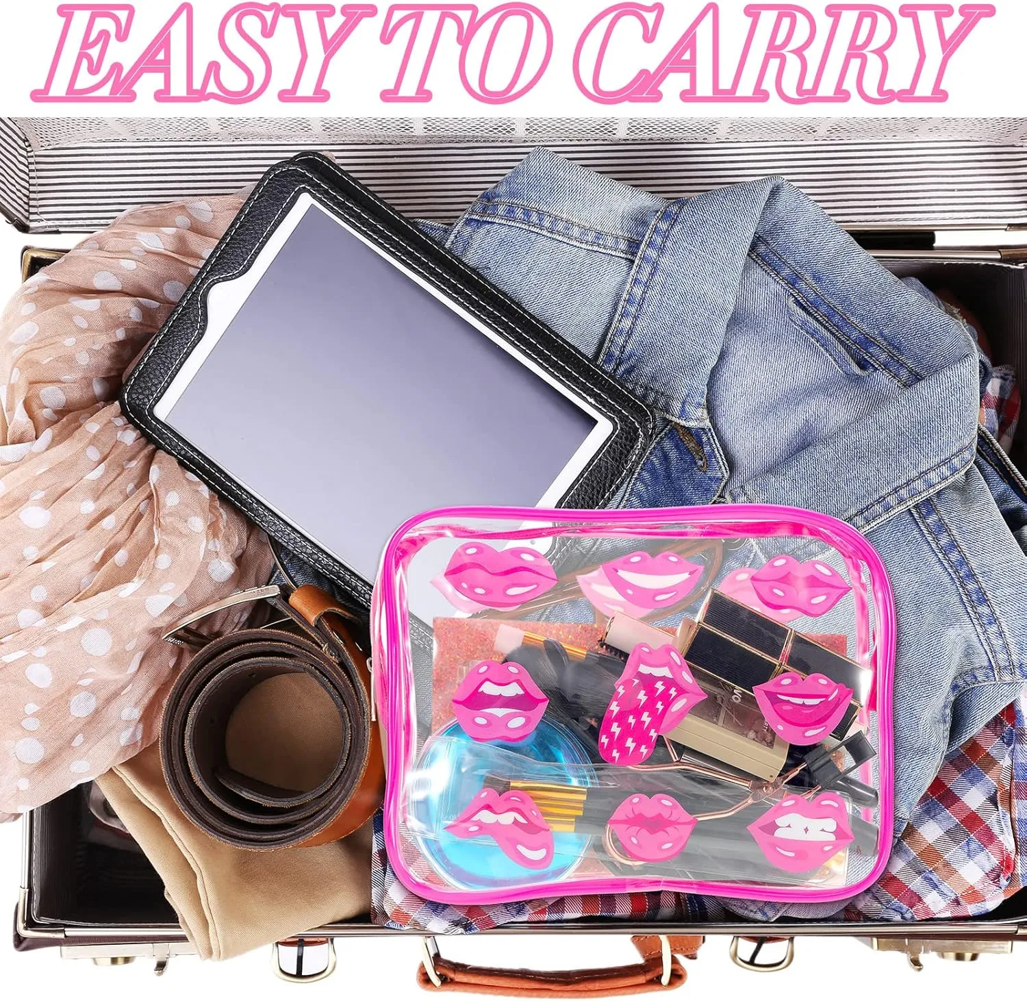 Cunno 6 Pcs Makeup Bags Gifts for Women Preppy Boho Smile Face Flamingo Clear Makeup Bags Cosmetic Transparent PVC Travel Toiletry Organizer(Preppy Style)