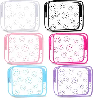 Cunno 6 Pcs Makeup Bags Gifts for Women Preppy Boho Smile Face Flamingo Clear Makeup Bags Cosmetic Transparent PVC Travel Toiletry Organizer(Smile Style)