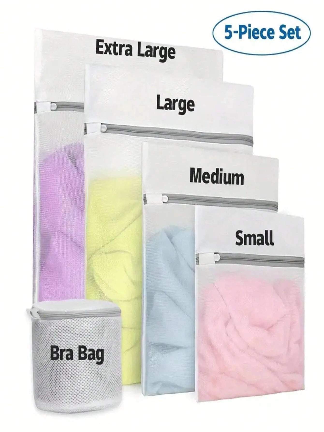Curvify.me Assortment of 5 Mesh Wash Bags – Suitable for Delicate Garments such as Lingerie and Shapewear