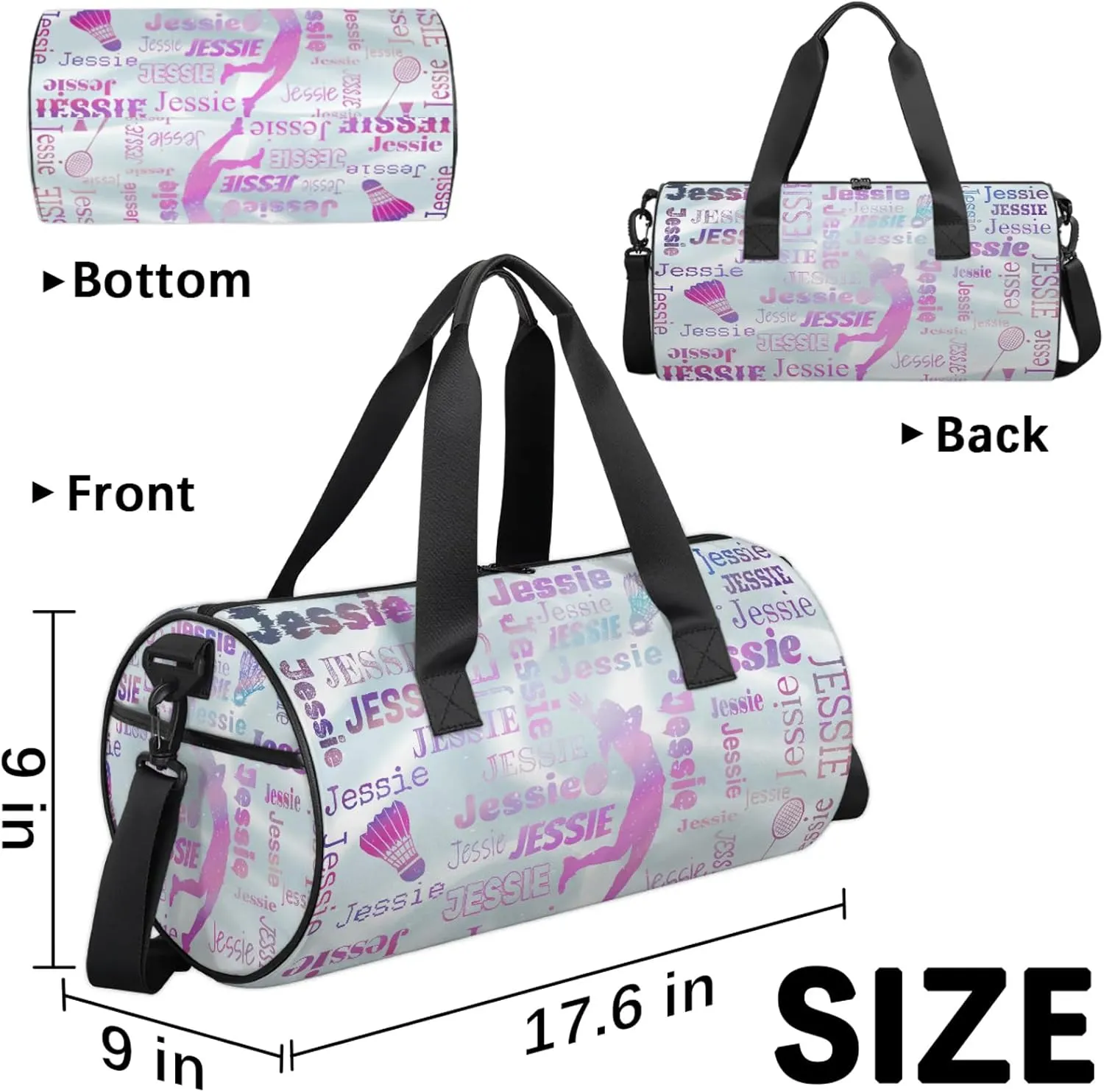 Custom Badminton Sport Bags Personalized Sports Gym Bag with Name Overnight Weekender Duffel Bag Customized Gifts for Women Men, Sparkly Stars