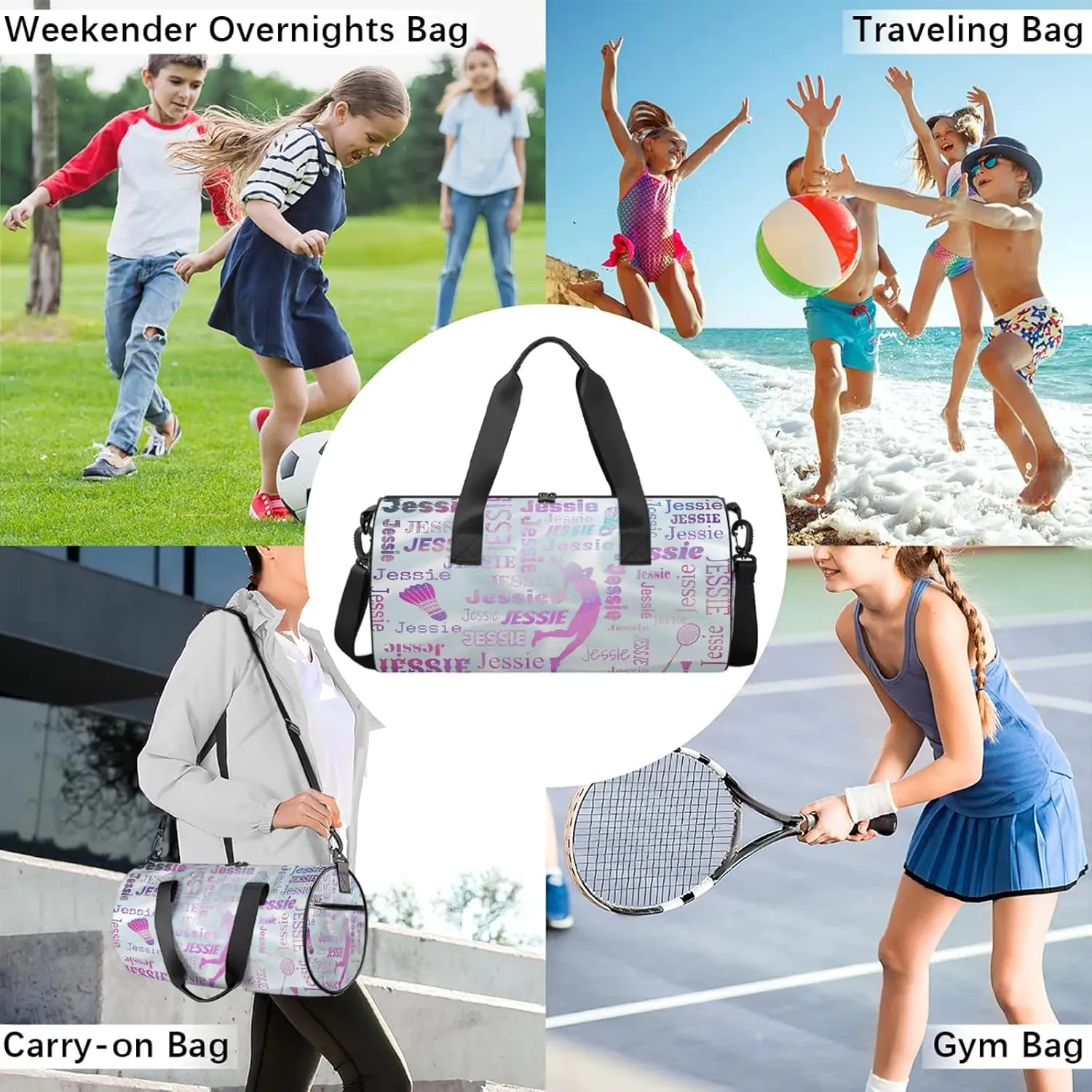 Custom Badminton Sport Bags Personalized Sports Gym Bag with Name Overnight Weekender Duffel Bag Customized Gifts for Women Men, Sparkly Stars