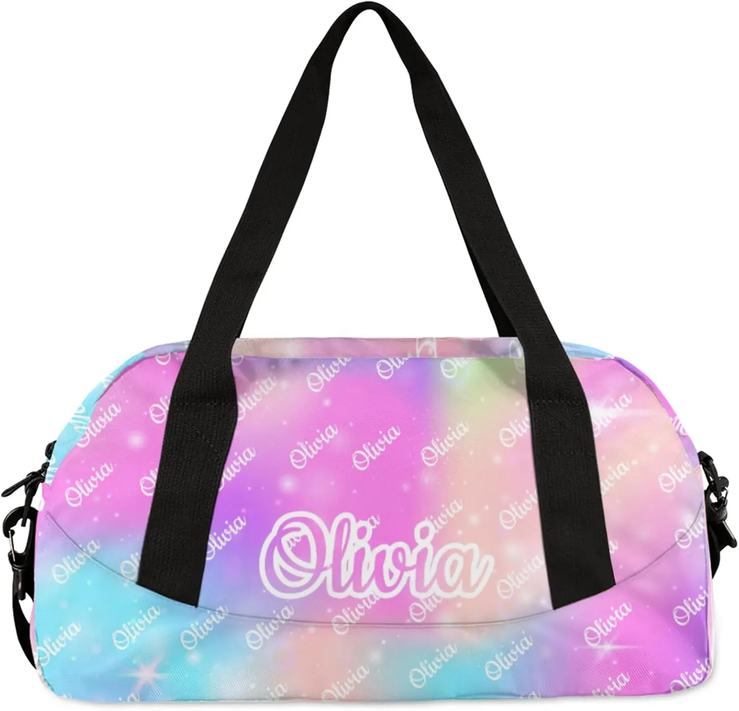 Custom Sport Duffel Bags Personalized Travel Overnight Bag Waterproof Dance Bag Lightweight Carry-On Tote for Women Men 18.5in, Rainbow Sparkly