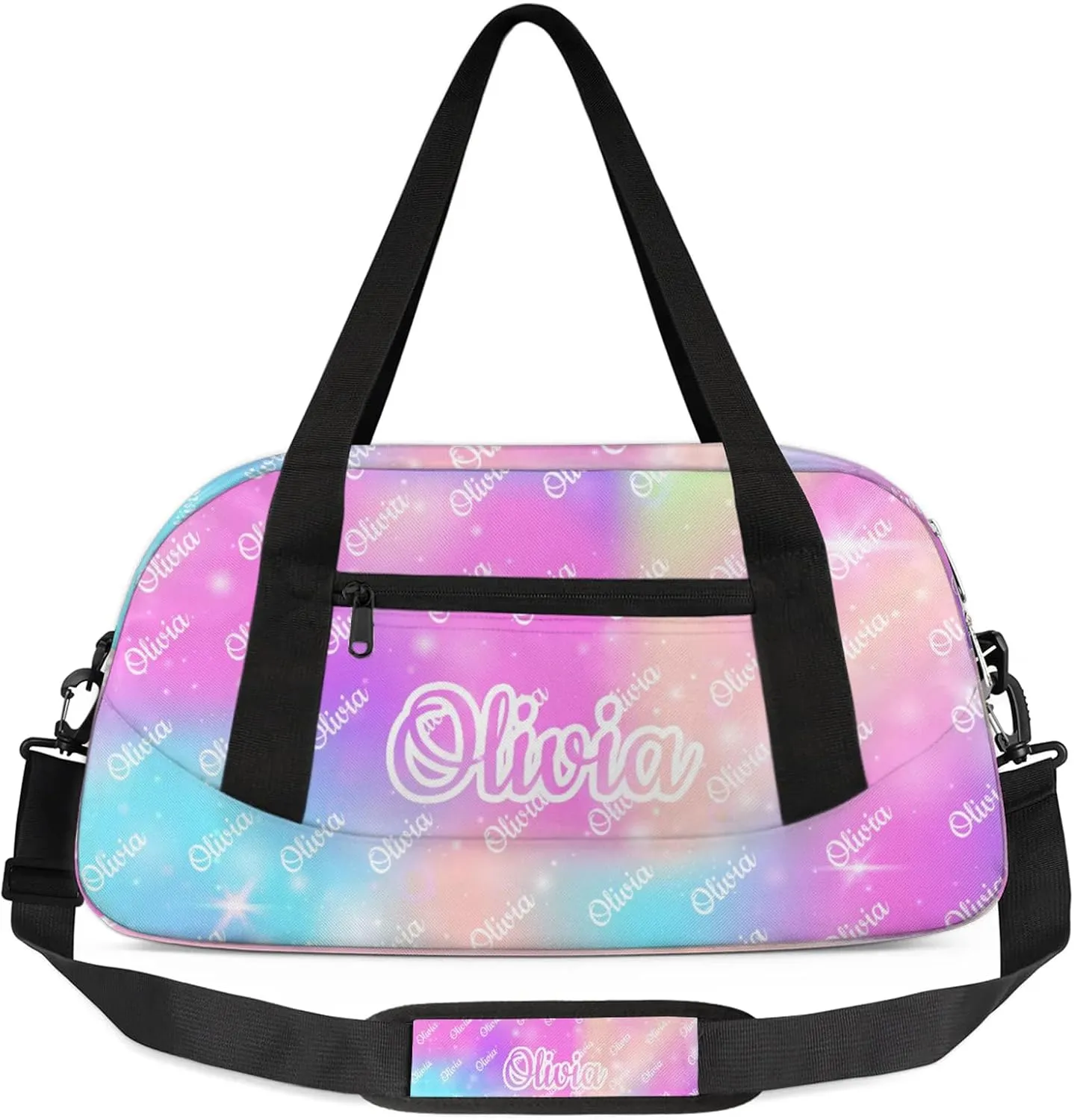Custom Sport Duffel Bags Personalized Travel Overnight Bag Waterproof Dance Bag Lightweight Carry-On Tote for Women Men 18.5in, Rainbow Sparkly