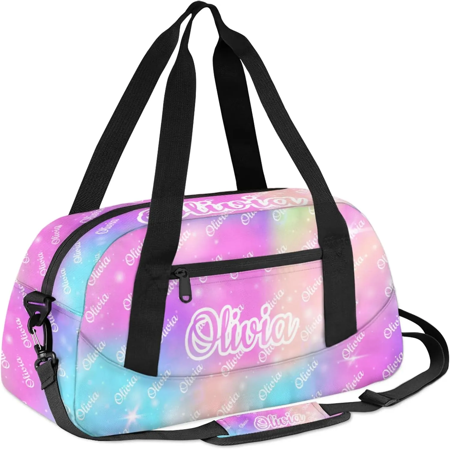 Custom Sport Duffel Bags Personalized Travel Overnight Bag Waterproof Dance Bag Lightweight Carry-On Tote for Women Men 18.5in, Rainbow Sparkly