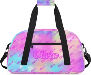 Custom Sport Duffel Bags Personalized Travel Overnight Bag Waterproof Dance Bag Lightweight Carry-On Tote for Women Men 18.9in, Rainbow Sparkly