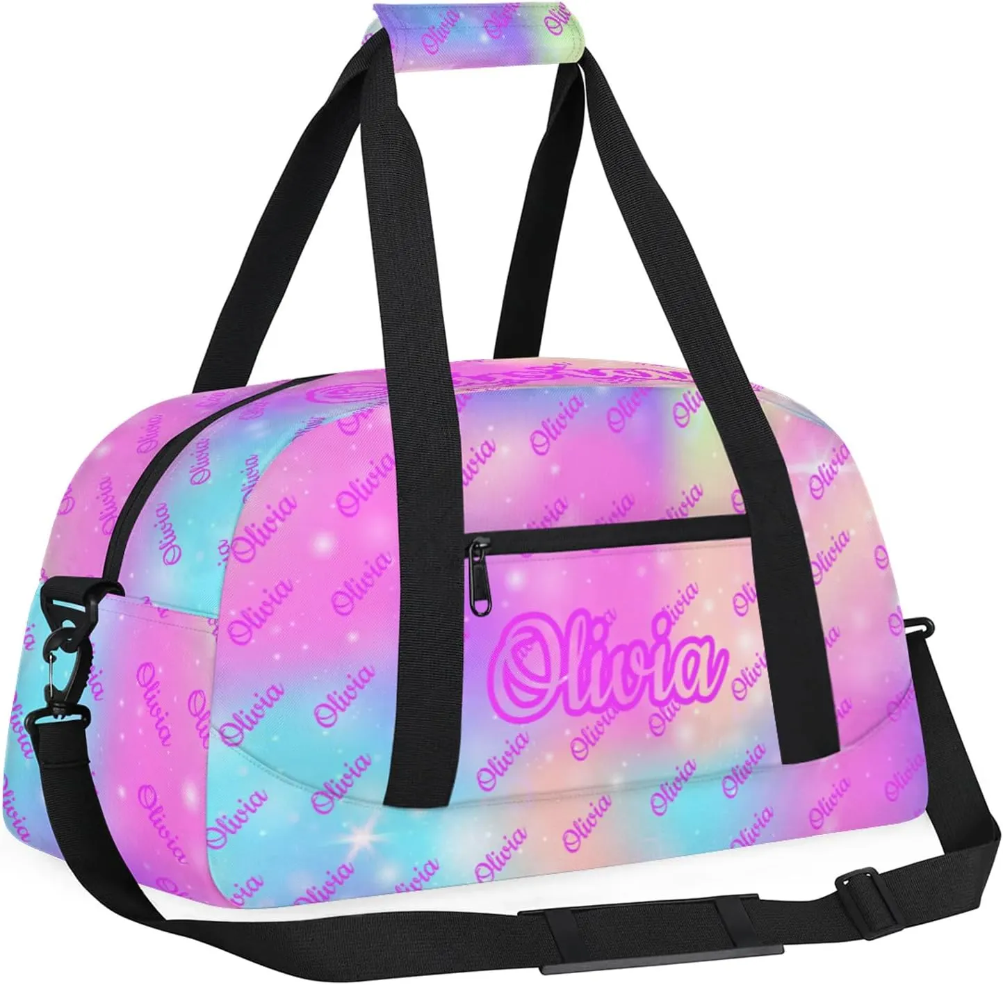 Custom Sport Duffel Bags Personalized Travel Overnight Bag Waterproof Dance Bag Lightweight Carry-On Tote for Women Men 18.9in, Rainbow Sparkly