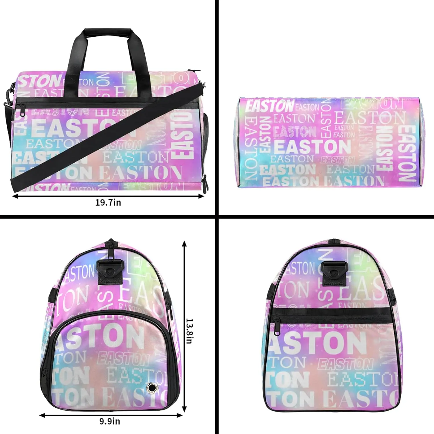 Custom Sport Gym Duffel Bag with Shoe Compartment Personalized Name Travel Overnight Bag Waterproof Customized Dance Bag Carry-On Tote, Rainbow Sparkly
