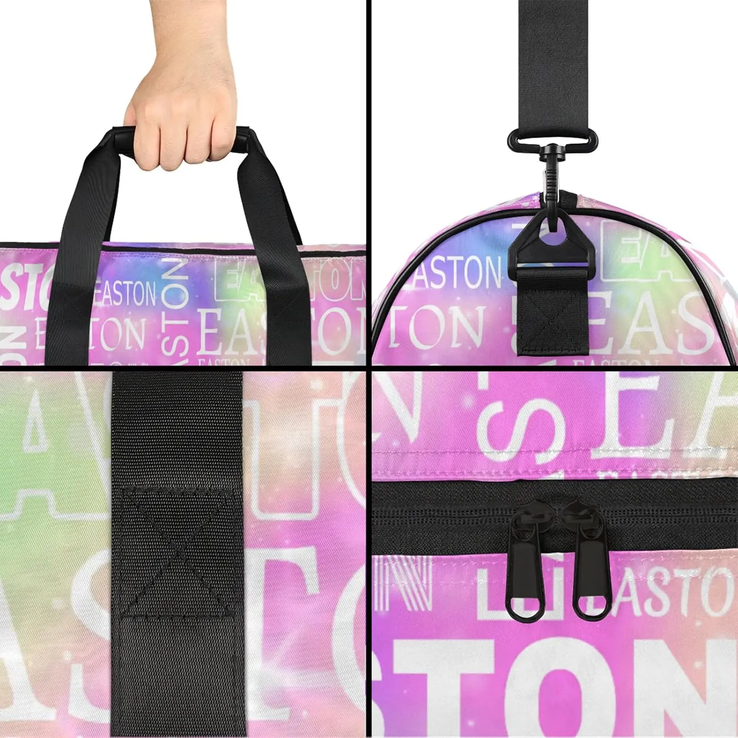 Custom Sport Gym Duffel Bag with Shoe Compartment Personalized Name Travel Overnight Bag Waterproof Customized Dance Bag Carry-On Tote, Rainbow Sparkly