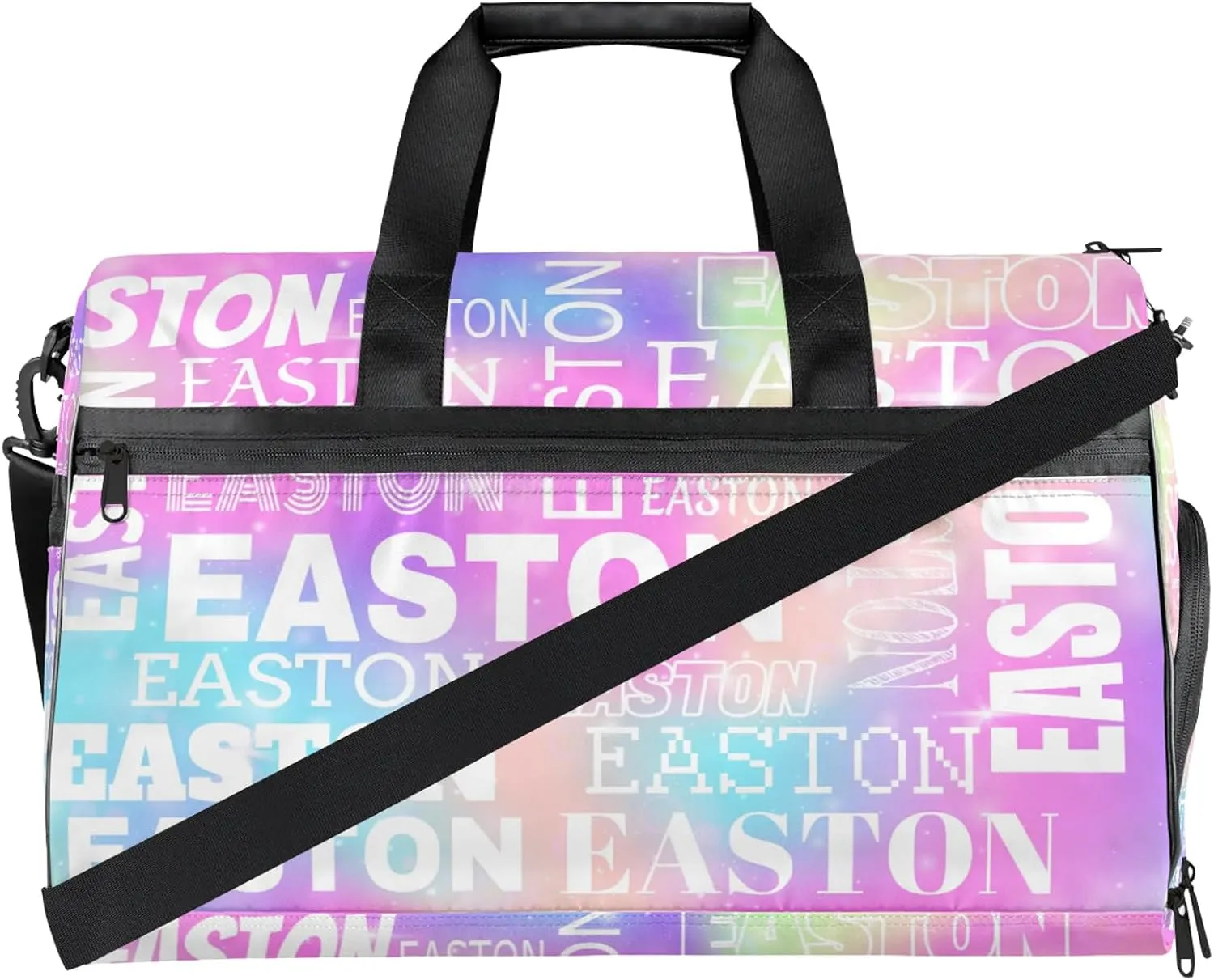 Custom Sport Gym Duffel Bag with Shoe Compartment Personalized Name Travel Overnight Bag Waterproof Customized Dance Bag Carry-On Tote, Rainbow Sparkly