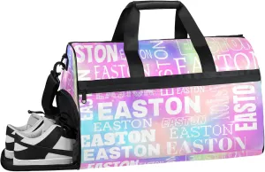 Custom Sport Gym Duffel Bag with Shoe Compartment Personalized Name Travel Overnight Bag Waterproof Customized Dance Bag Carry-On Tote, Rainbow Sparkly